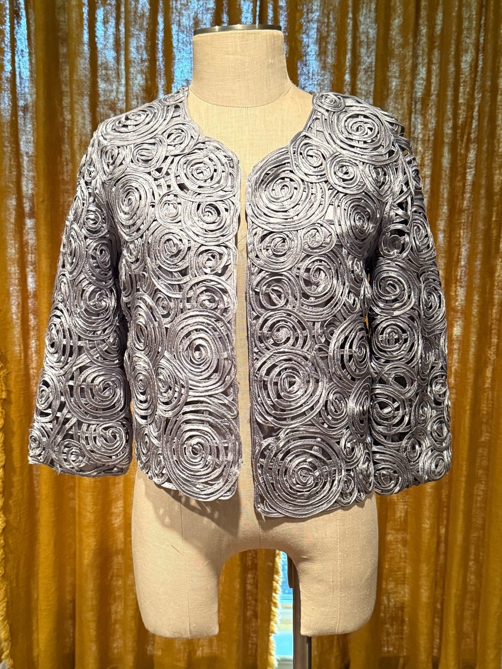 Weavz Silver-Gray Rosette Open-Front Jacket